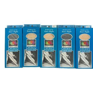 VTG Lot 10 Pair‎ Fruit Of The Loom Knee Highs One Size Beige Off Black Nude